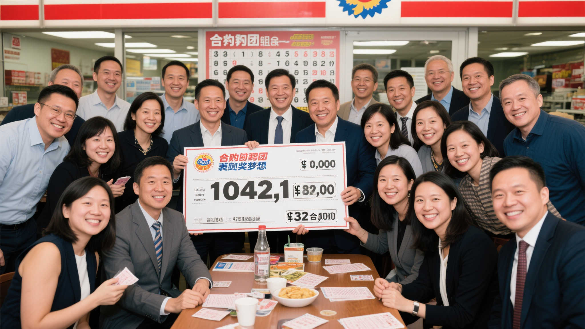 32人合买团集体亮相,喜领双色球1042万大奖 32人合买团集体亮相,喜领双色球1042万大奖